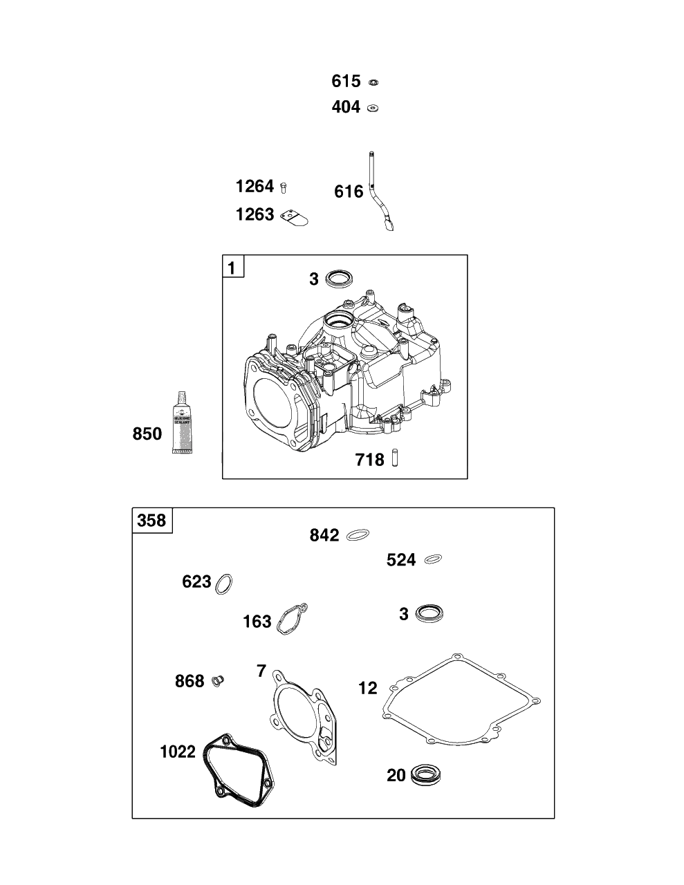 Cylinder Group Diagram and Parts List for 8P502-0026-H5  Briggs and Stratton Engine